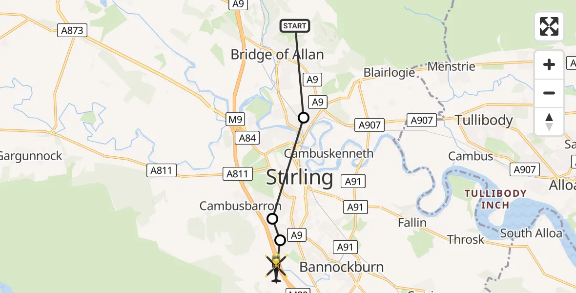 Flight route Police Helicopter Bridge of Allan - Chartershall, 24 July 2026, 11:46