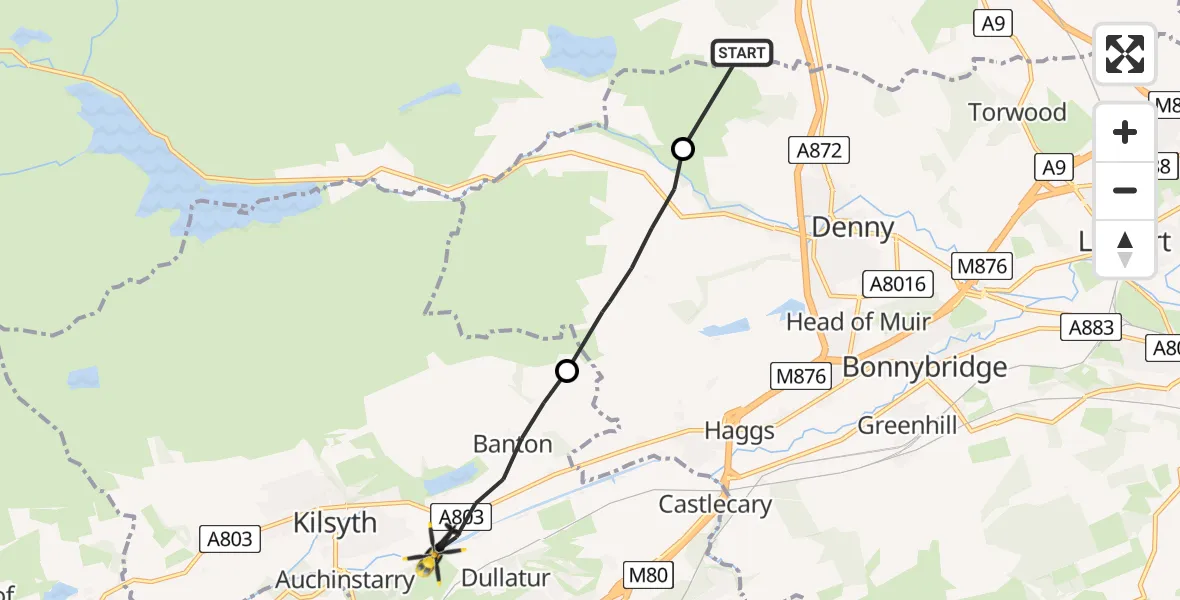Flight route Police Helicopter Whins of Milton - Auchinstarry, 24 July 2026, 11:50