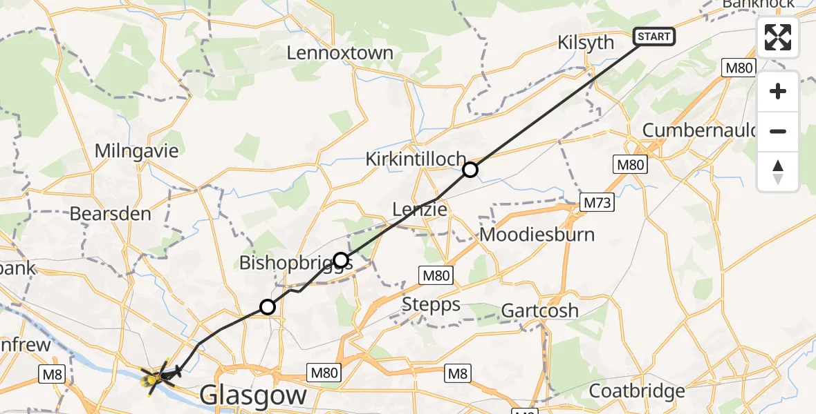 Flight route Police Helicopter Banton - Glasgow, 24 July 2026, 11:53