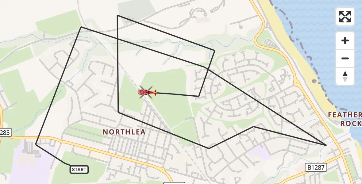 Flight route Air Ambulance Helicopter Seaham - Seaham, 24 July 2026, 11:55