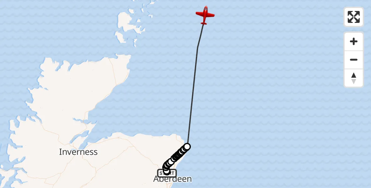 Flight route Air Ambulance Aircraft Dyce and Stoneywood - North Sea, 24 July 2026, 12:15