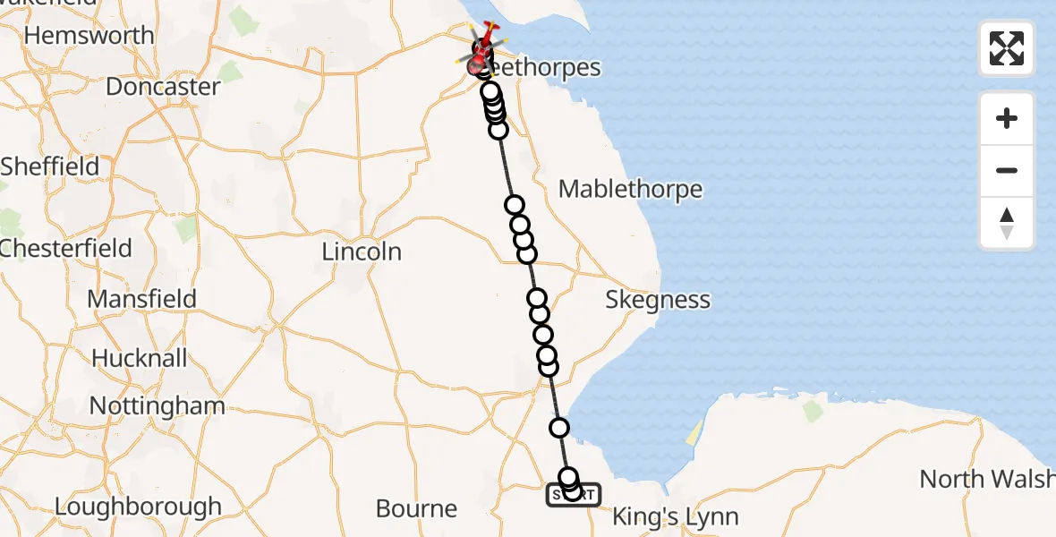 Flight route Air Ambulance Helicopter Chapelgate - Stallingborough, 24 July 2026, 12:20