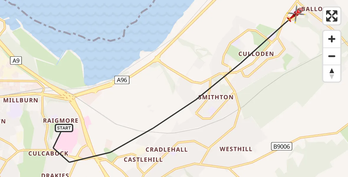 Flight route Air Ambulance Helicopter Inverness - Inverness, 24 July 2026, 12:25