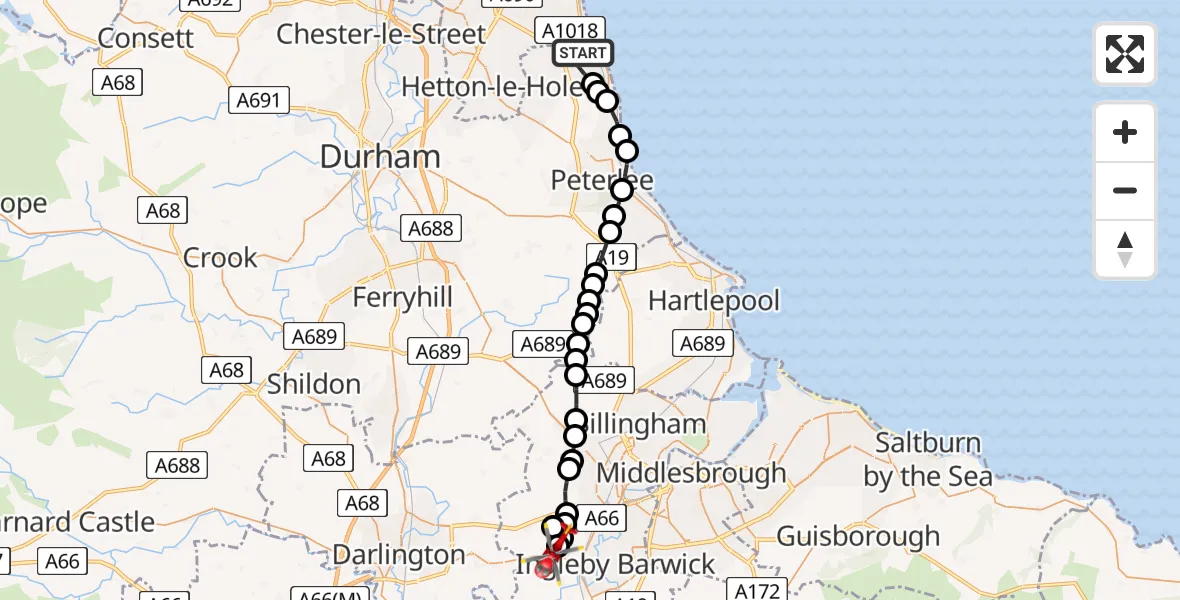 Flight route Air Ambulance Helicopter Seaham - Egglescliffe, 24 July 2026, 12:29