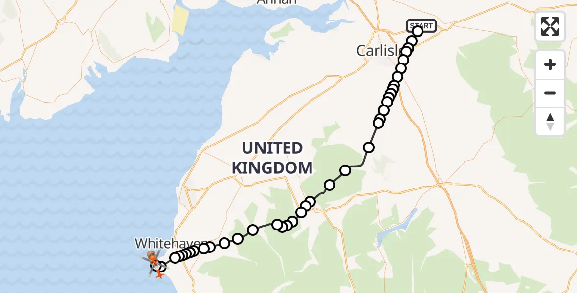 Flight route Coastguard Helicopter Carlisle Lake District Airport - Sandwith, 24 July 2026, 12:34