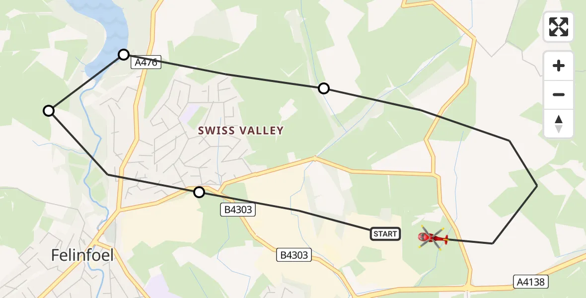 Flight route Air Ambulance Helicopter Dafen - Dafen, 24 July 2026, 12:54