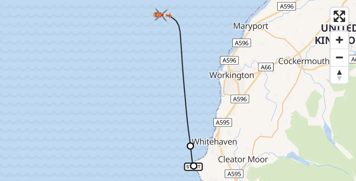 Flight route Coastguard Helicopter Sandwith - Irish Sea, 24 July 2026, 13:04