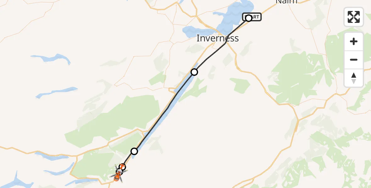 Flight route Coastguard Helicopter Inverness Airport - Cullochy Lock, 24 July 2026, 13:10