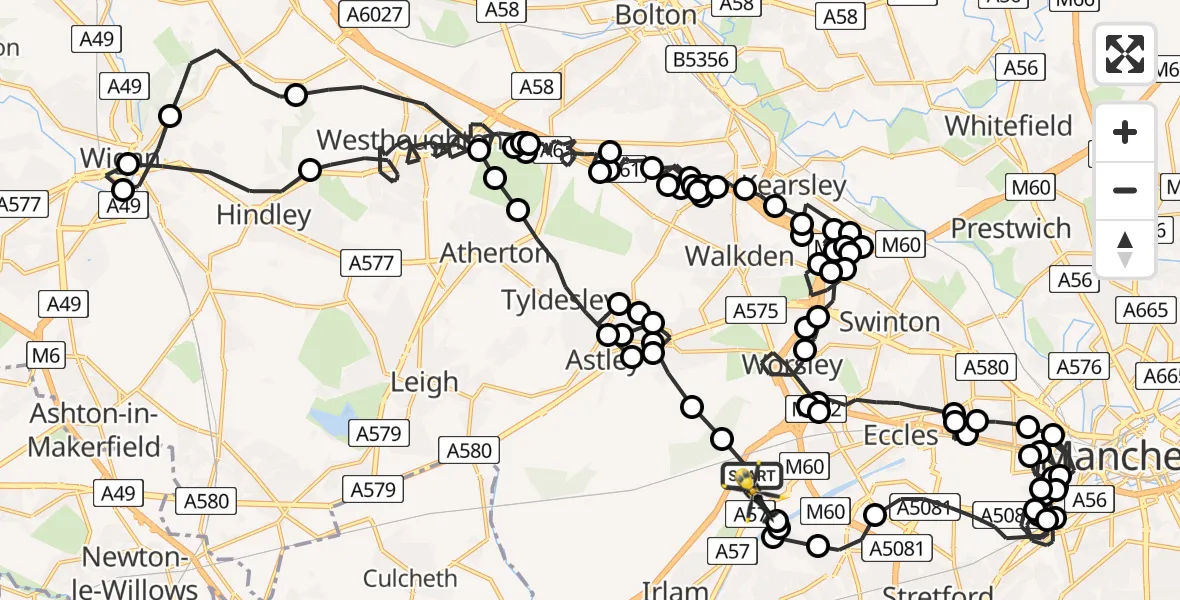 Flight route Police Helicopter Manchester Barton Aerodrome - Manchester Barton Aerodrome, 24 July 2026, 13:21
