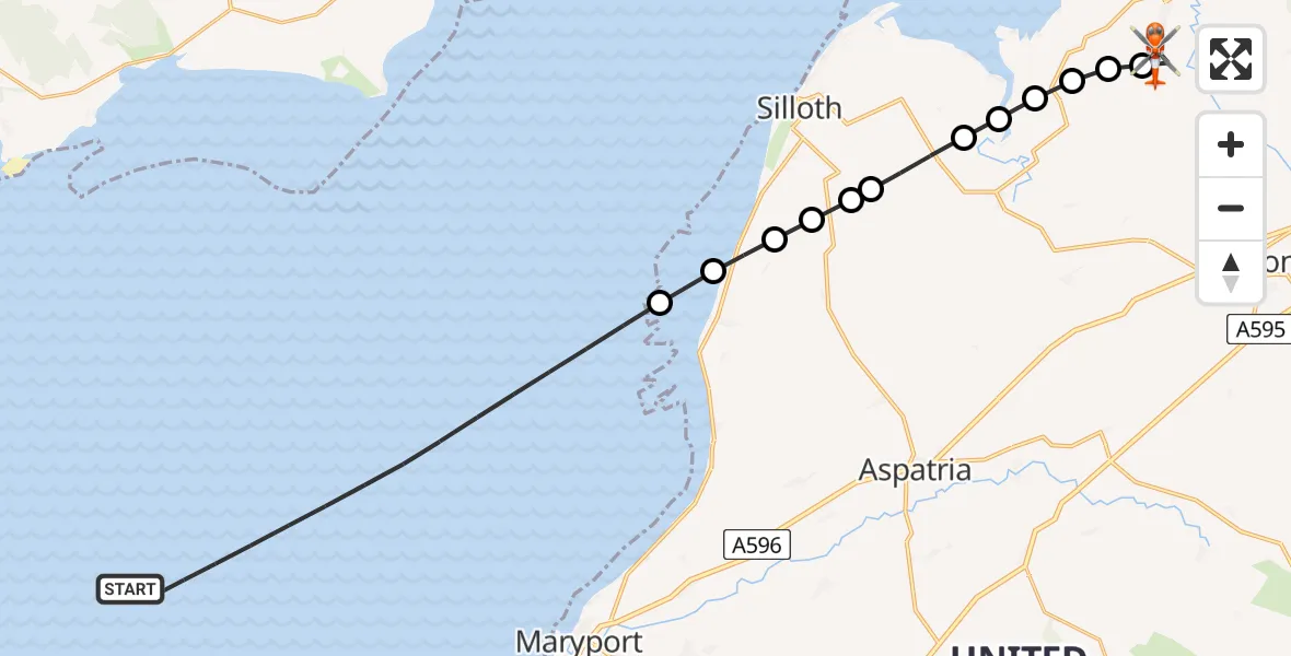 Flight route Coastguard Helicopter Irish Sea - Kirkbride Airfield, 24 July 2026, 13:42