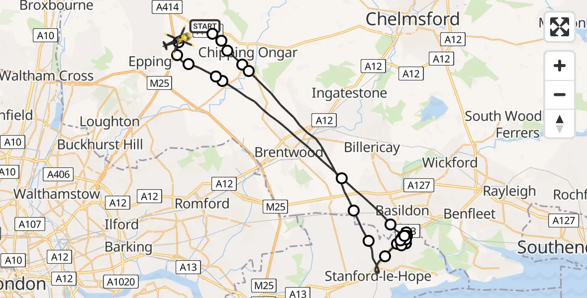 Flight route Police Helicopter North Weald Bassett - North Weald Airfield, 24 July 2026, 13:44