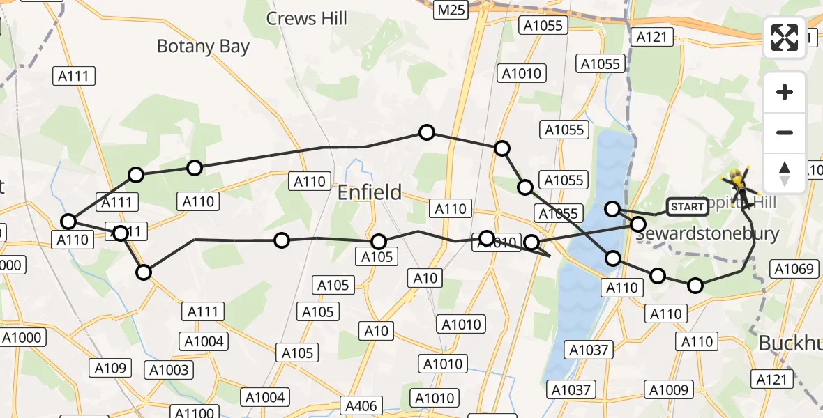 Flight route Police Helicopter Chingford - Sewardstonebury, 24 July 2026, 14:01