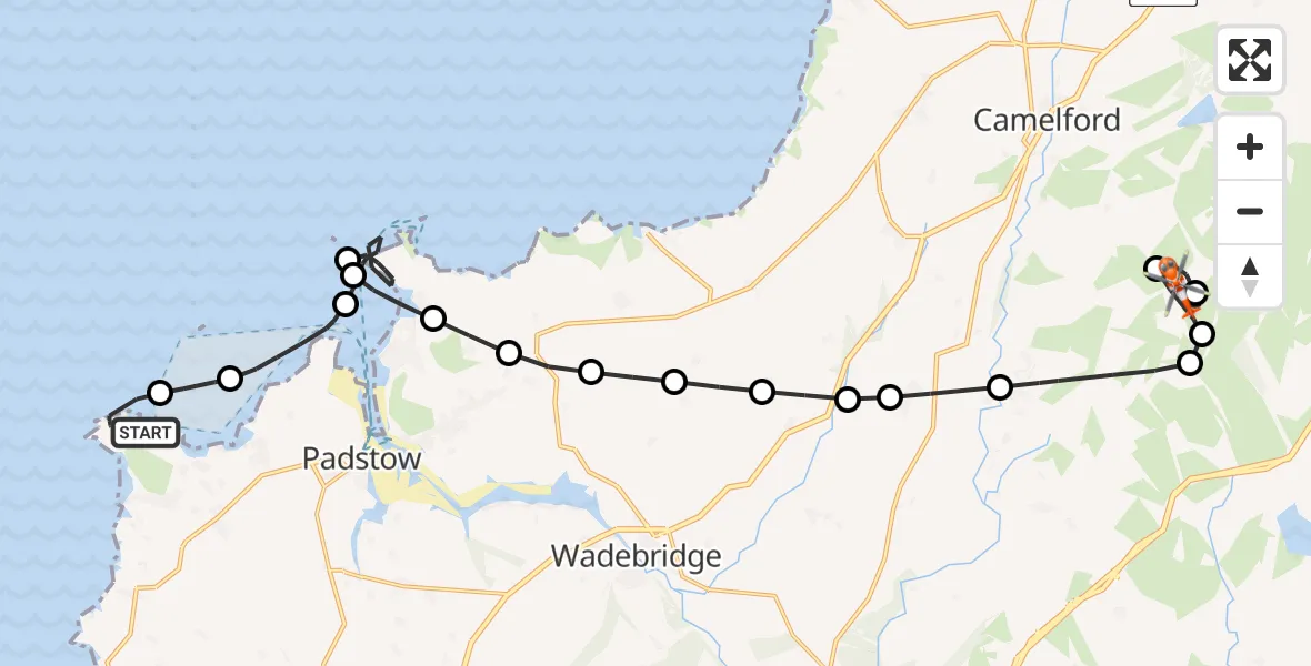 Flight route Coastguard Helicopter Constantine Bay - St. Breward, 24 July 2026, 14:11