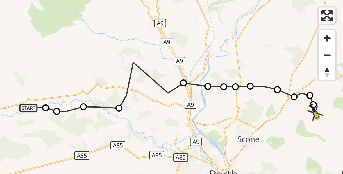 Flight route Police Helicopter Perth and Kinross - Balbeggie, 24 July 2026, 14:14