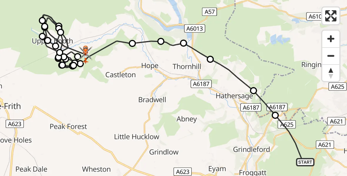 Flight route Coastguard Helicopter North East Derbyshire - High Peak, 24 July 2026, 14:20
