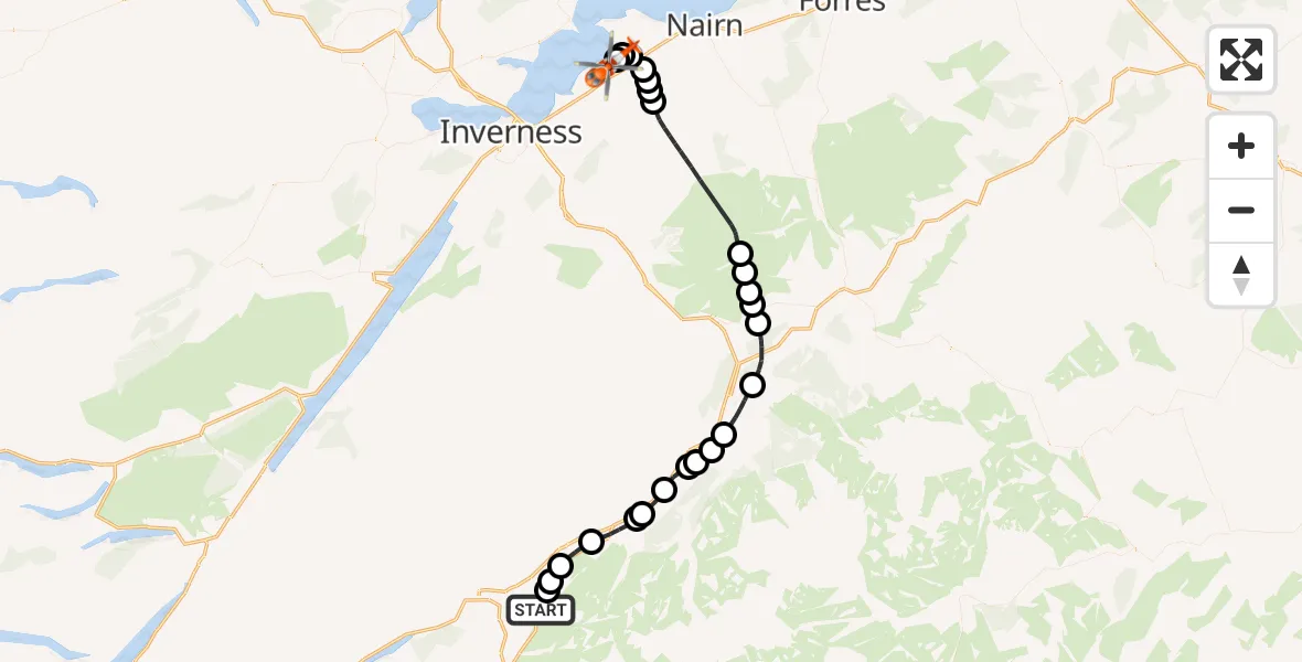 Flight route Coastguard Helicopter Crubenbeg - Inverness Airport, 24 July 2026, 14:36