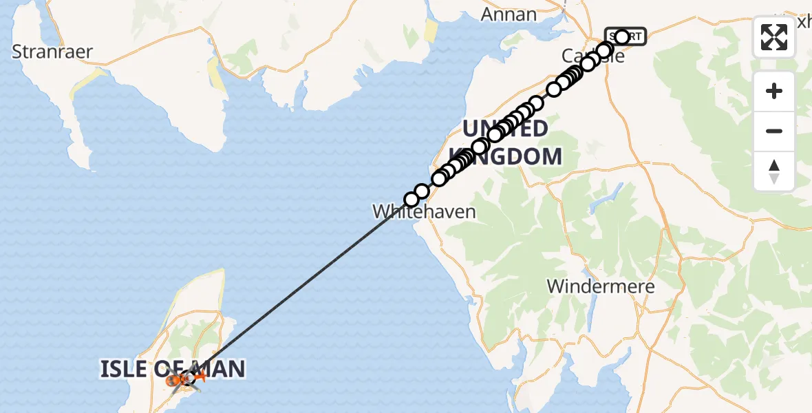 Flight route Coastguard Helicopter Carlisle Lake District Airport - Noble's Hospital Heliport, 24 July 2026, 14:36