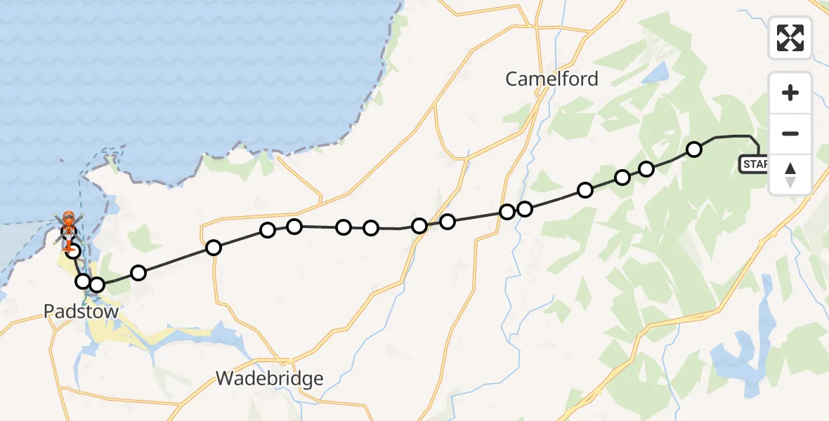 Flight route Coastguard Helicopter Altarnun - Padstow, 24 July 2026, 14:47