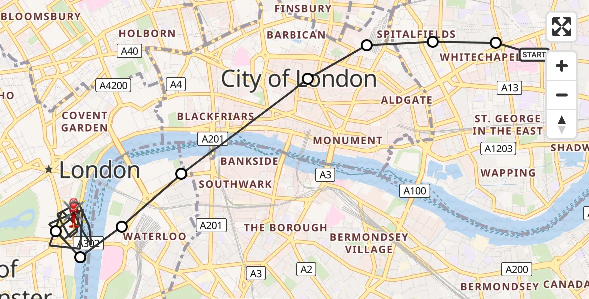 Flight route Air Ambulance Helicopter Royal London Hospital - Waterloo, 24 July 2026, 15:19