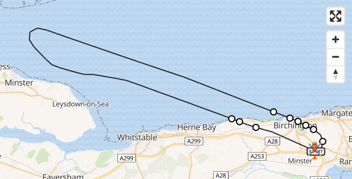 Flight route Coastguard Helicopter Manston Airport - Manston Airport, 24 July 2026, 15:24