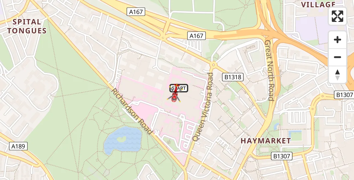 Flight route Air Ambulance Helicopter Newcastle Royal Victoria Infirmary - Newcastle Royal Victoria Infirmary, 24 July 2026, 15:30