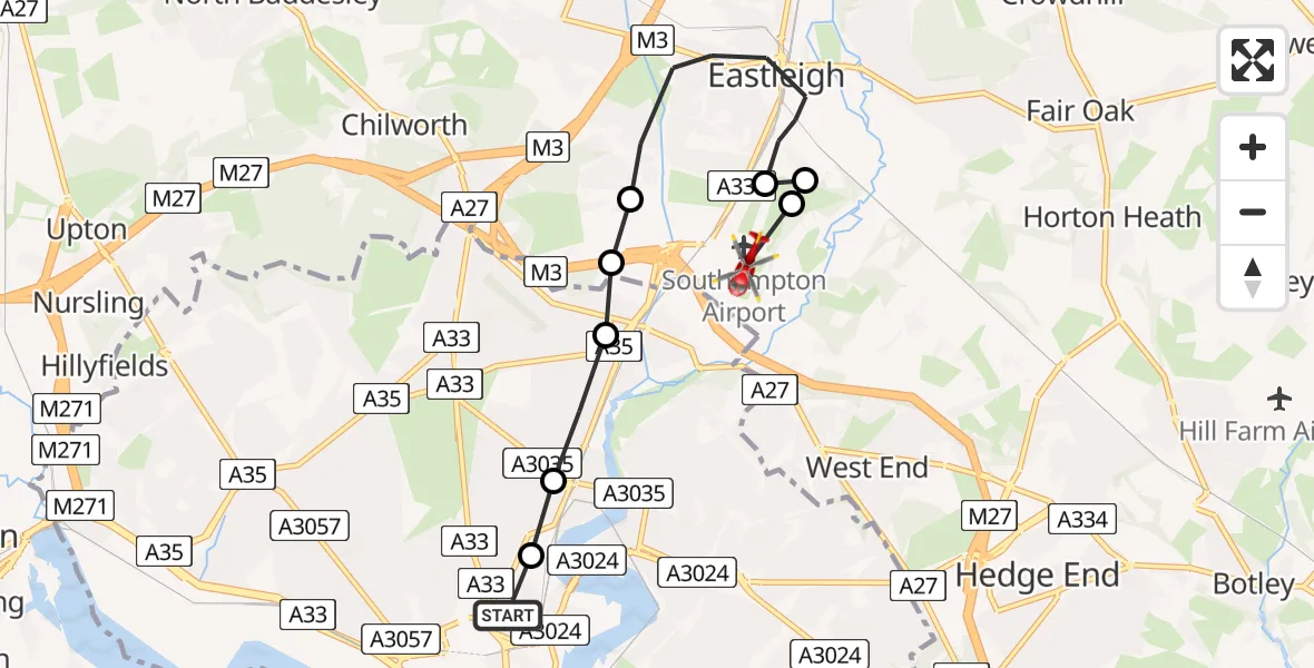 Flight route Air Ambulance Helicopter Nichols Town - Southampton Airport, 24 July 2026, 16:16