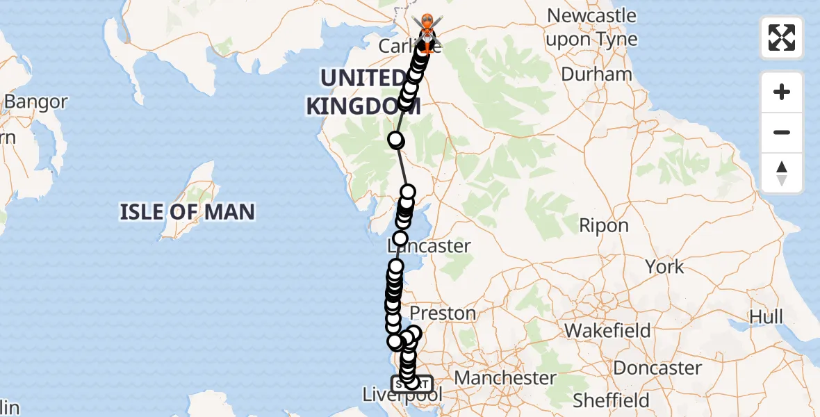 Flight route Coastguard Helicopter Fazakerley - Carlisle Lake District Airport, 24 July 2026, 16:17
