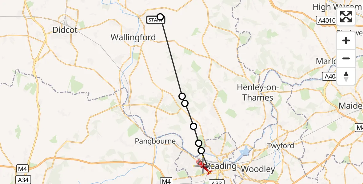 Flight route Air Ambulance Helicopter RAF Benson - Reading, 24 July 2026, 16:26