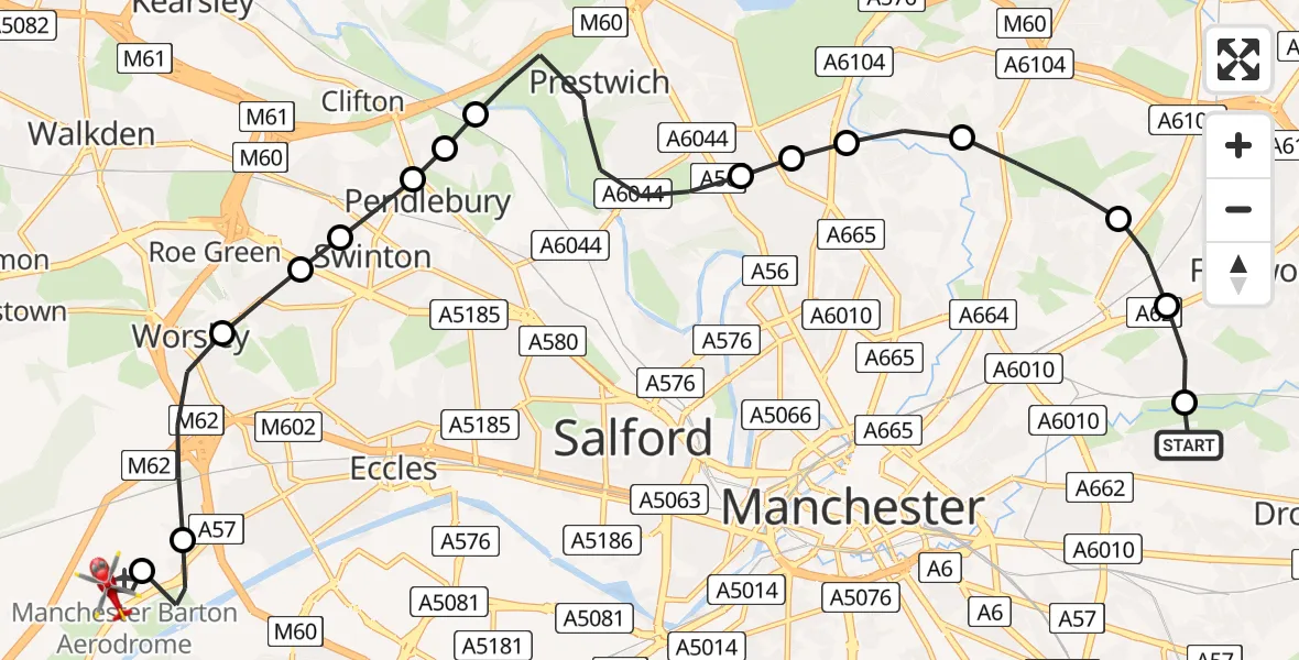 Flight route Air Ambulance Helicopter Clayton - Manchester Barton Aerodrome, 24 July 2026, 16:40