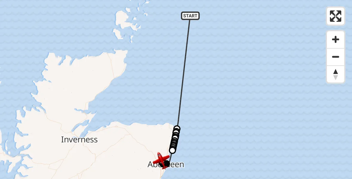 Flight route Air Ambulance Aircraft North Sea - Aberdeen International Airport, 24 July 2026, 16:42