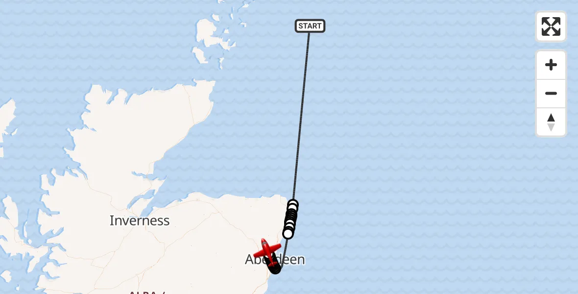 Flight route Air Ambulance Aircraft North Sea - Aberdeen International Airport, 24 July 2026, 16:54