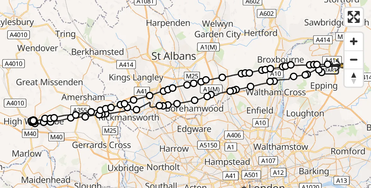 Flight route Police Helicopter North Weald Bassett - North Weald Bassett, 24 July 2026, 16:54