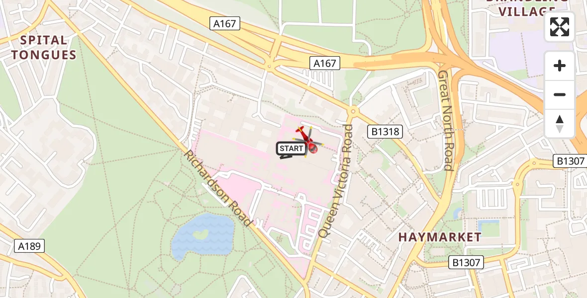 Flight route Air Ambulance Helicopter Newcastle Royal Victoria Infirmary - Newcastle Royal Victoria Infirmary, 24 July 2026, 17:23