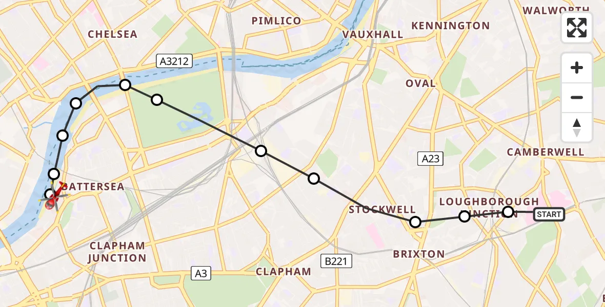 Flight route Air Ambulance Helicopter Kings College London Hospital - London Heliport, 24 July 2026, 17:27