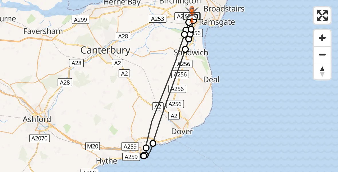 Flight route Coastguard Helicopter Manston Airport - Manston Airport, 24 July 2026, 18:13