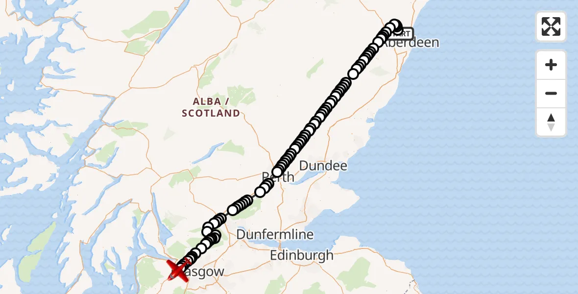 Flight route Air Ambulance Aircraft Aberdeen International Airport - Glasgow Airport, 24 July 2026, 18:23