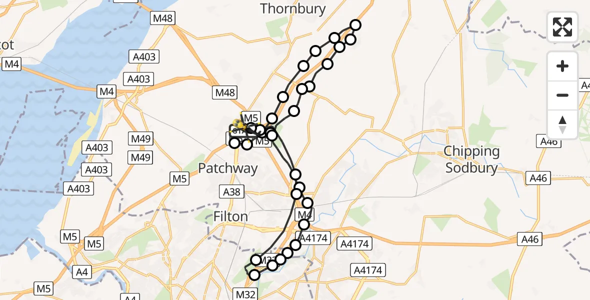 Flight route Police Helicopter Almondsbury Helicopter Base - Almondsbury Helicopter Base, 24 July 2026, 18:40