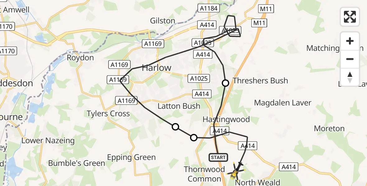 Flight route Police Helicopter North Weald Bassett - North Weald Bassett, 24 July 2026, 18:46