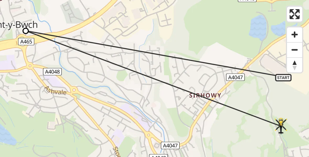 Flight route Police Helicopter Ebbw Vale - Tredegar, 24 July 2026, 19:19