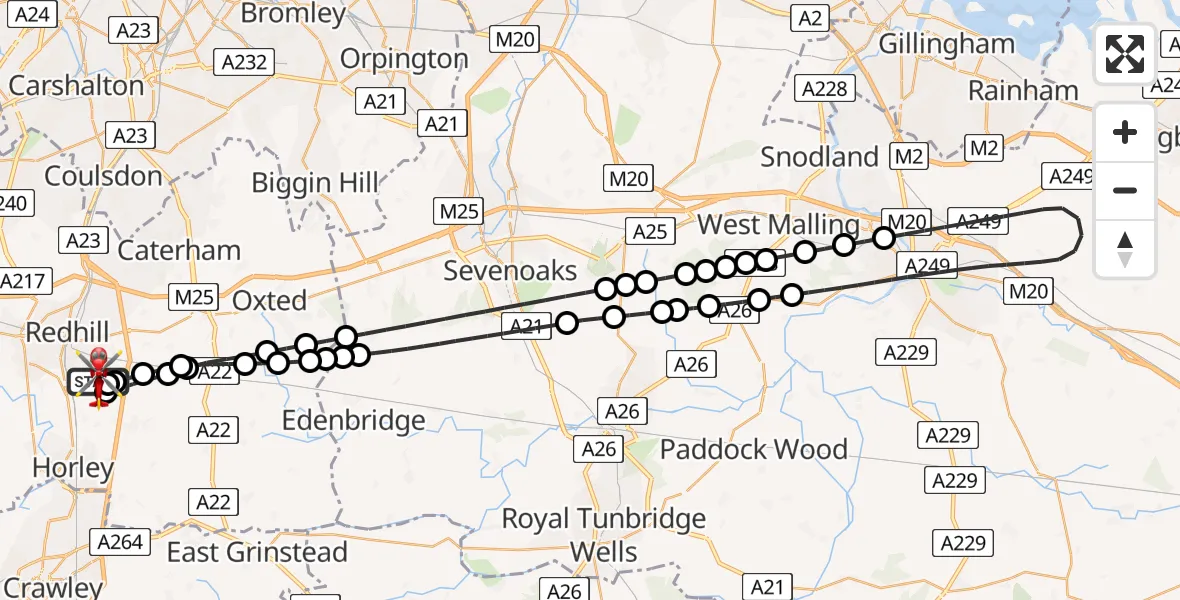 Flight route Air Ambulance Helicopter Redhill Aerodrome - Redhill Aerodrome, 24 July 2026, 19:20