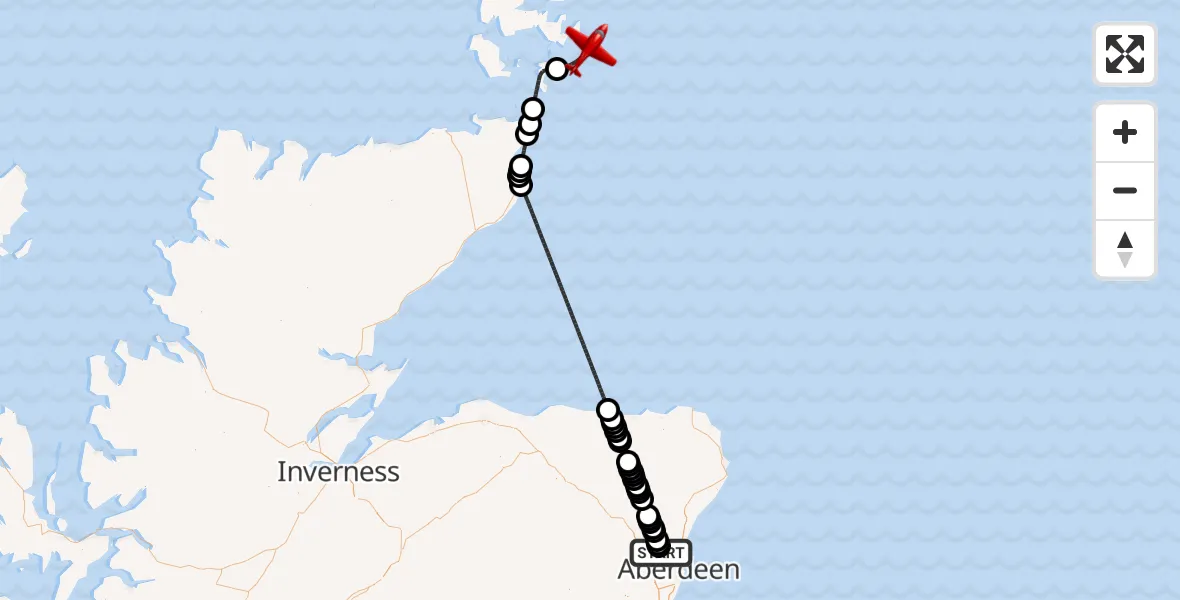Flight route Air Ambulance Aircraft Aberdeen International Airport - North Sea, 24 July 2026, 19:21