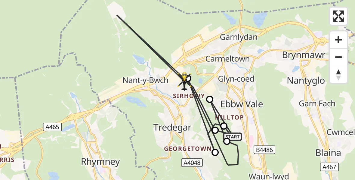 Flight route Police Helicopter Ebbw Vale - Tredegar, 24 July 2026, 19:24