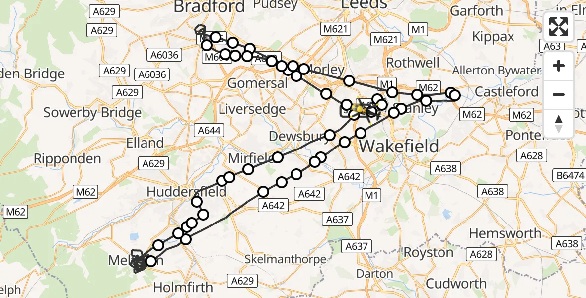 Flight route Police Helicopter East Ardsley - East Ardsley, 24 July 2026, 19:47