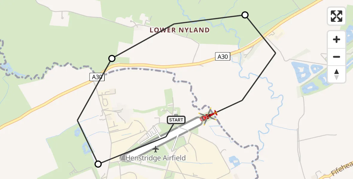 Flight route Air Ambulance Helicopter Henstridge Airfield - Henstridge Airfield, 24 July 2026, 20:35