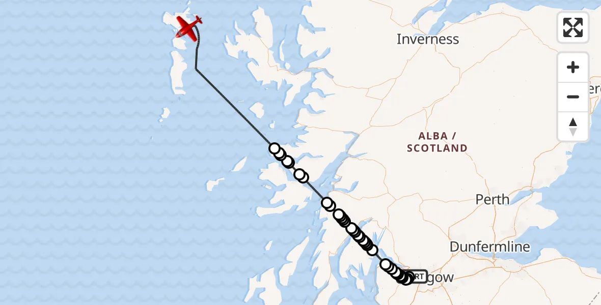 Flight route Air Ambulance Aircraft Glasgow Airport - Inner Seas, 24 July 2026, 20:37