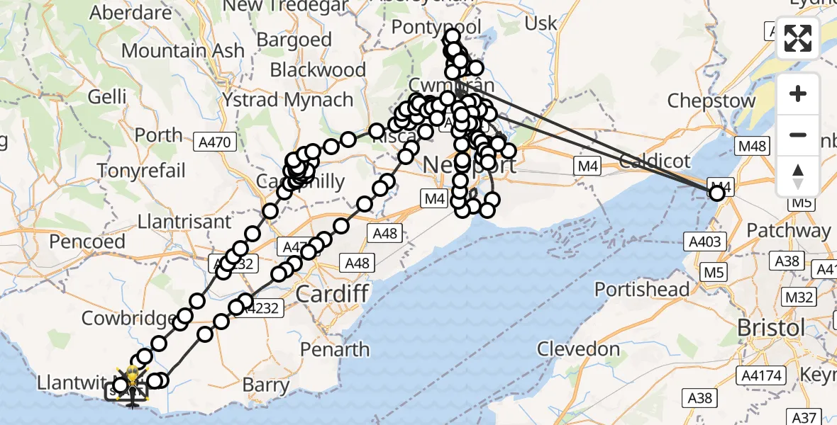 Flight route Police Helicopter MOD St Athan - MOD St Athan, 24 July 2026, 21:16