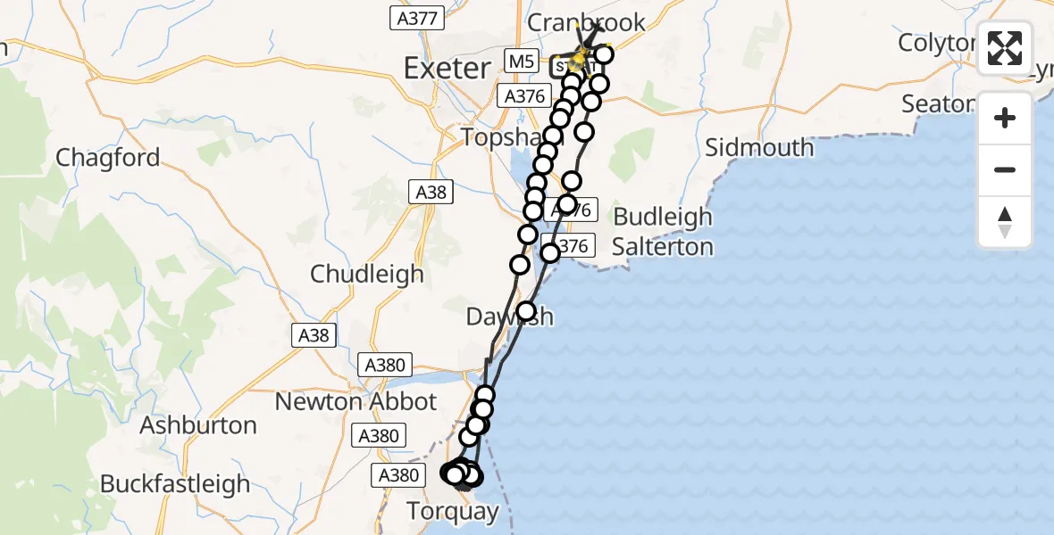 Flight route Police Helicopter Exeter International Airport - Rockbeare, 24 July 2026, 21:17