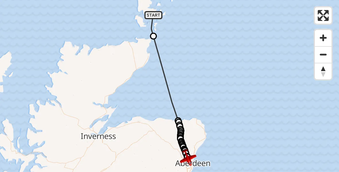 Flight route Air Ambulance Aircraft North Atlantic Ocean - Dyce and Stoneywood, 24 July 2026, 22:06