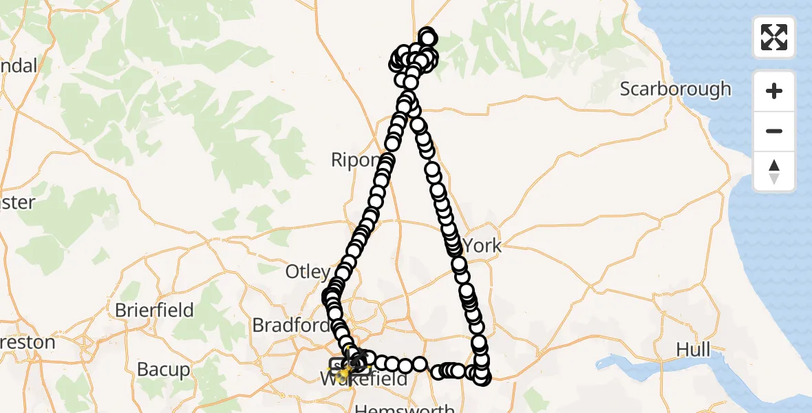 Flight route Police Helicopter East Ardsley - East Ardsley, 24 July 2026, 22:19
