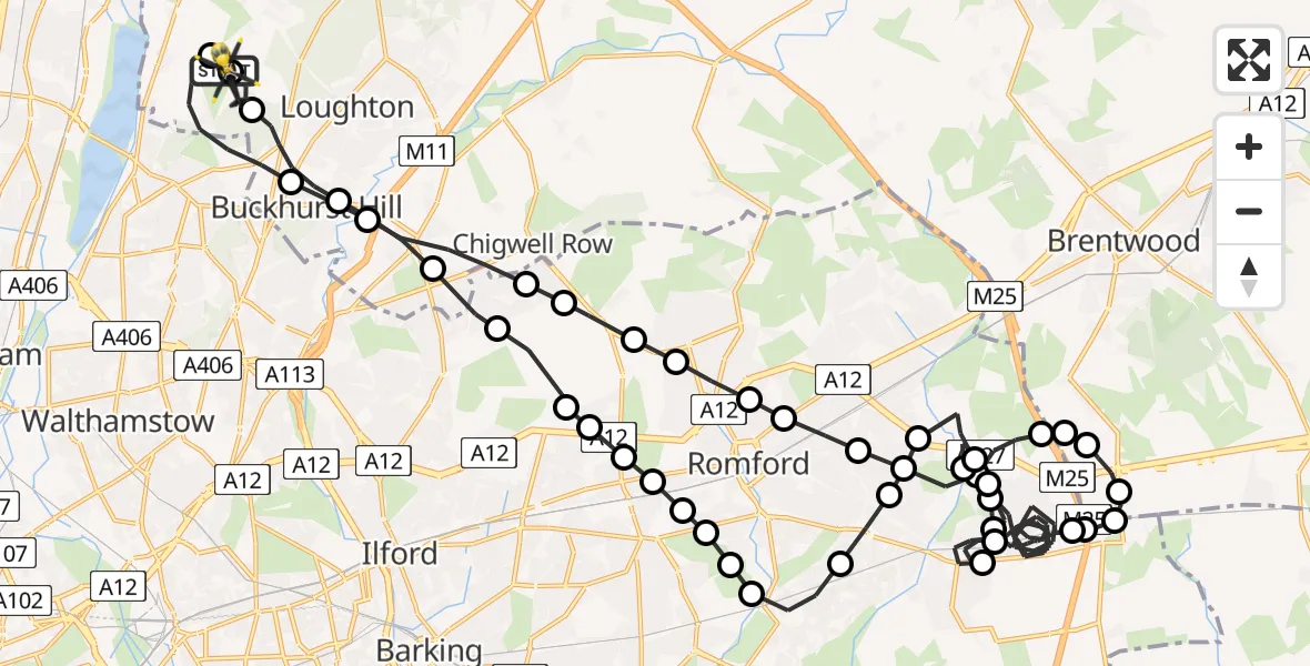 Flight route Police Helicopter Metropolitan Police Air Support Unit Lippitts Hill - Metropolitan Police Air Support Unit Lippitts Hill, 24 July 2026, 22:41